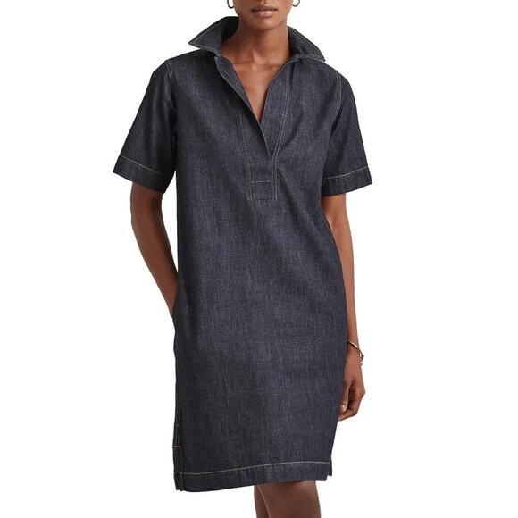 Lauren Ralph Lauren Denim V-Neck Collared Shift Dress Blue XXL | Classic Jean - Picture 1 of 11